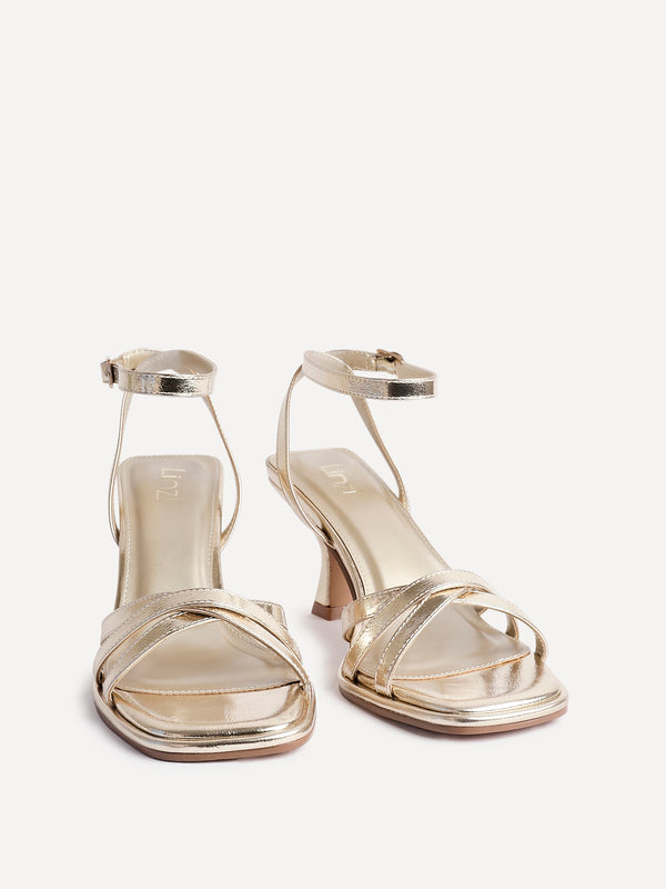 Linzi Gold Faux Leather Strappy Heeled Sandals