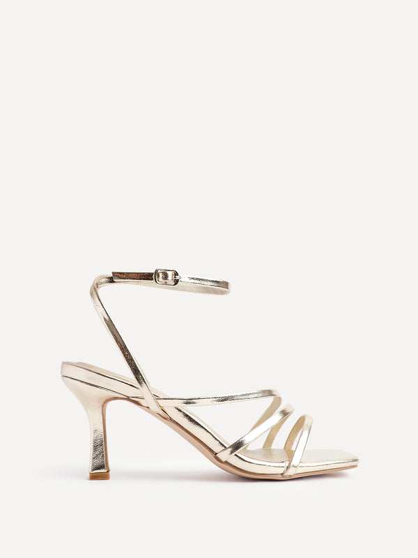 Linzi Gold Faux Leather Strappy Heels