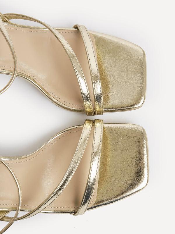 Linzi Gold Faux Leather Strappy Heels