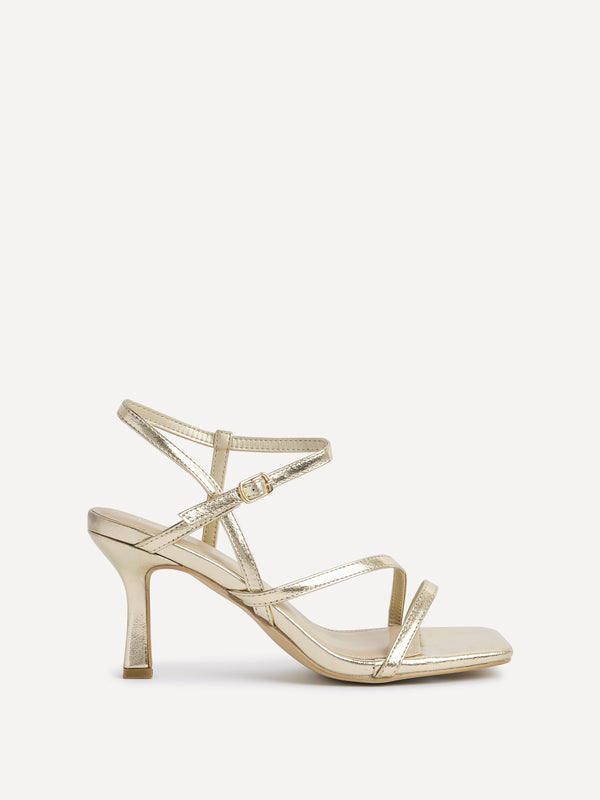 Linzi Gold Faux Leather Strappy Heels