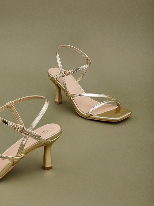 linzi Gold Faux Leather Strappy Heels