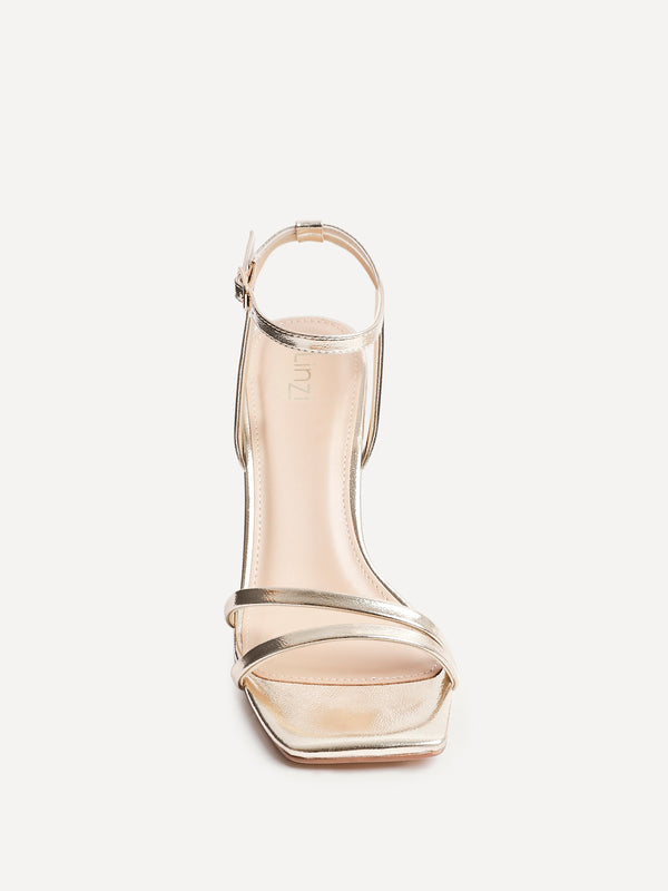 Linzi Gold Faux Leather Strappy High Heel