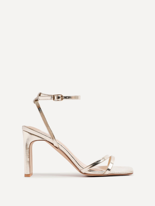 Linzi Gold Faux Leather Strappy High Heel