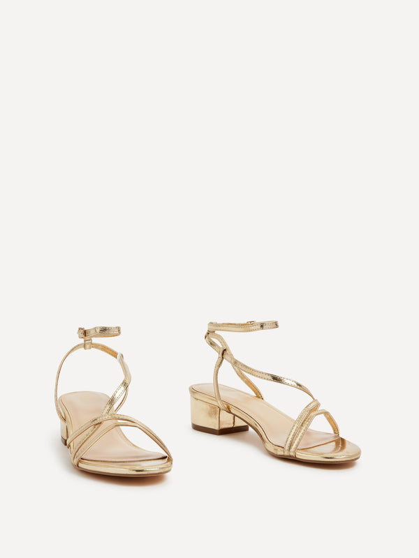Linzi Gold Faux Leather Strappy Low Block Sandal