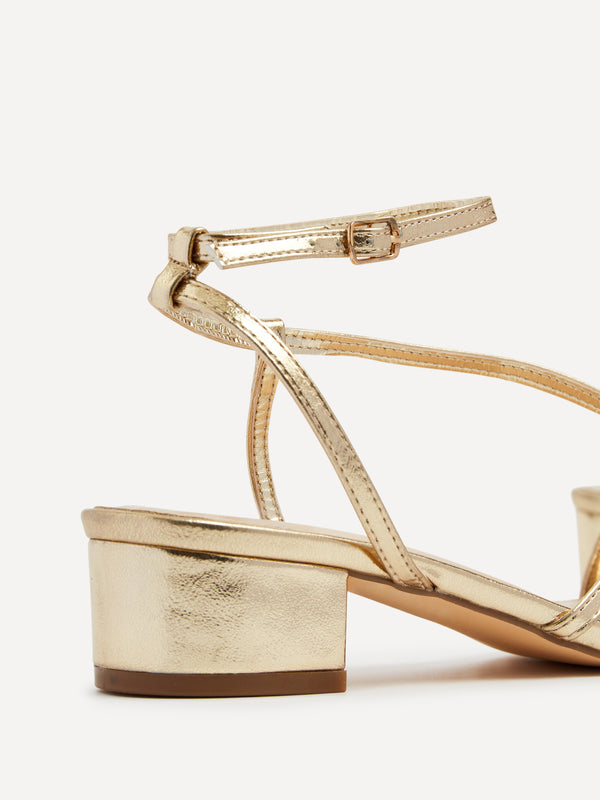 Linzi Gold Faux Leather Strappy Low Block Sandal
