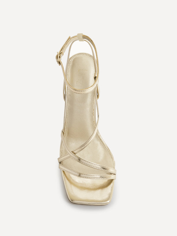 Linzi Gold Faux Leather Strappy Stiletto High Heel