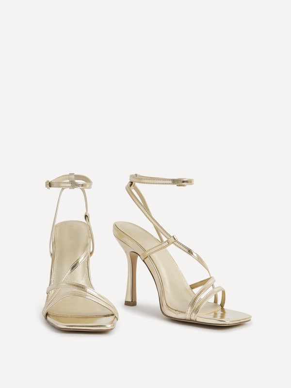 Linzi Gold Faux Leather Strappy Stiletto High Heel