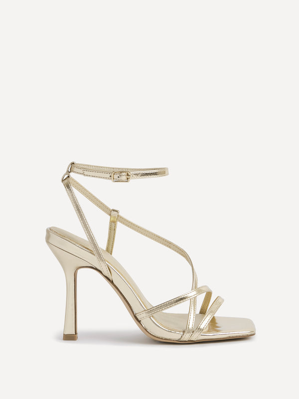 Linzi Gold Faux Leather Strappy Stiletto High Heel
