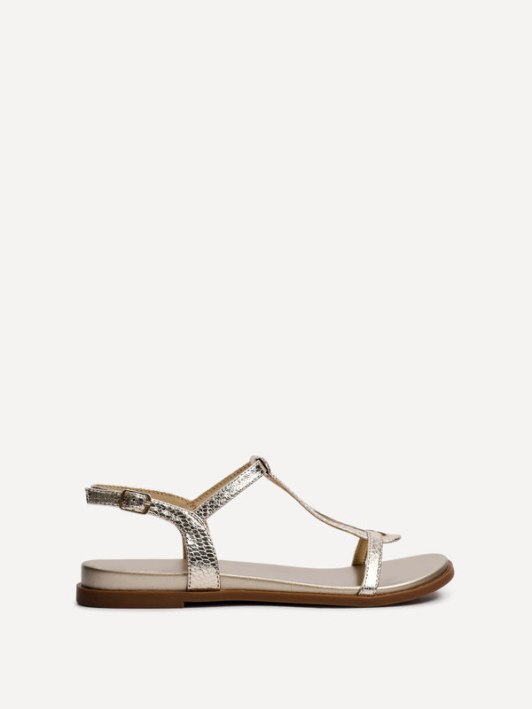 Linzi Gold Faux Leather Textured T-Bar Sandals