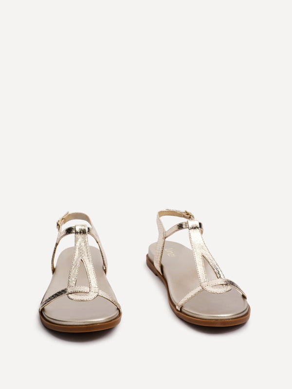 Linzi Gold Faux Leather Textured T-Bar Sandals