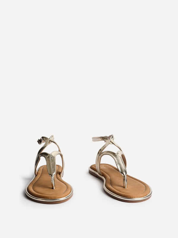 Linzi Gold Faux Leather Toe Post Flat Sandals