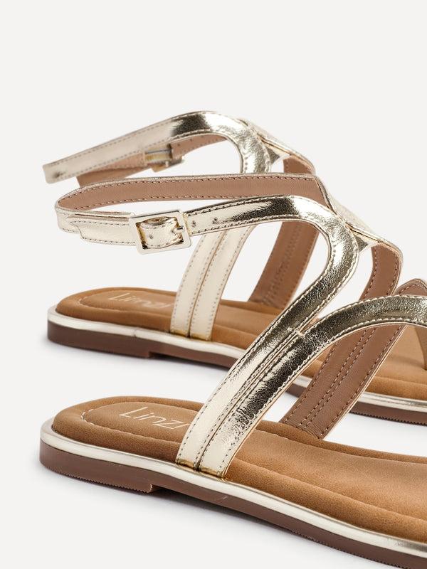 Linzi Gold Faux Leather Toe Post Flat Sandals