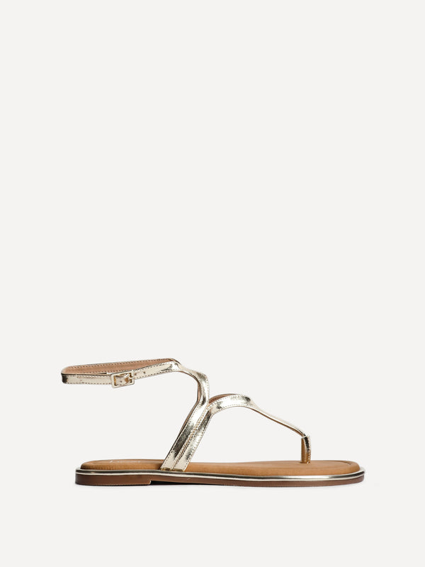 Linzi Gold Faux Leather Toe Post Flat Sandals