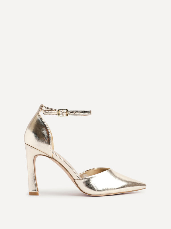 Linzi Gold Faux Leather V Cut Court Heel