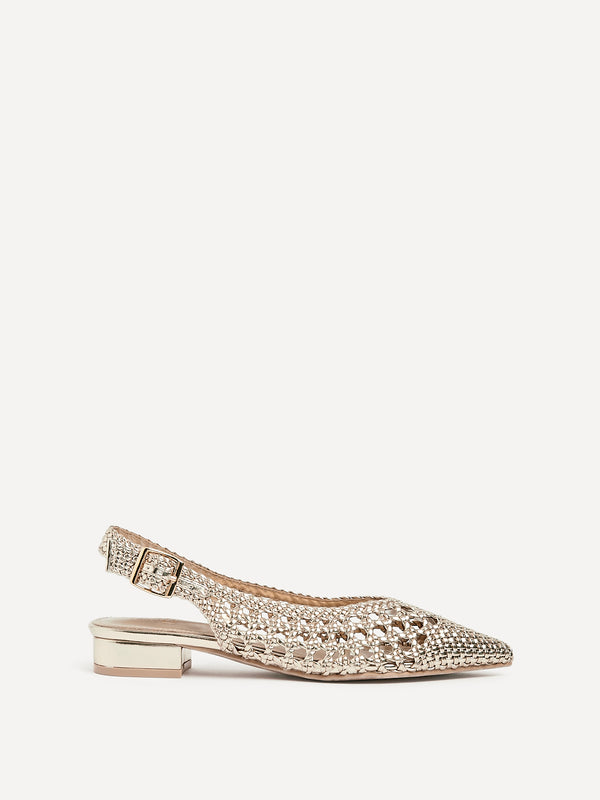 Linzi Gold Faux Leather Woven Ballet Flats