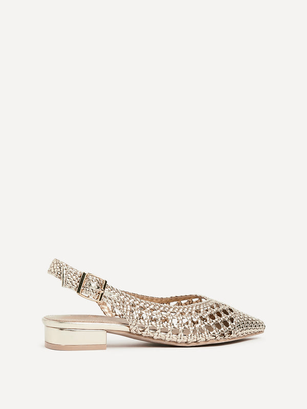 Linzi Gold Faux Leather Woven Ballet Flats