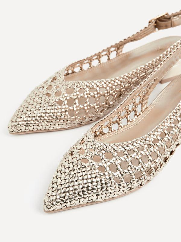 linzi Gold Faux Leather Woven Ballet Flats