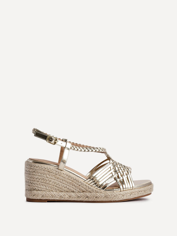 Linzi Gold Faux Leather Woven Espadrille Wedge