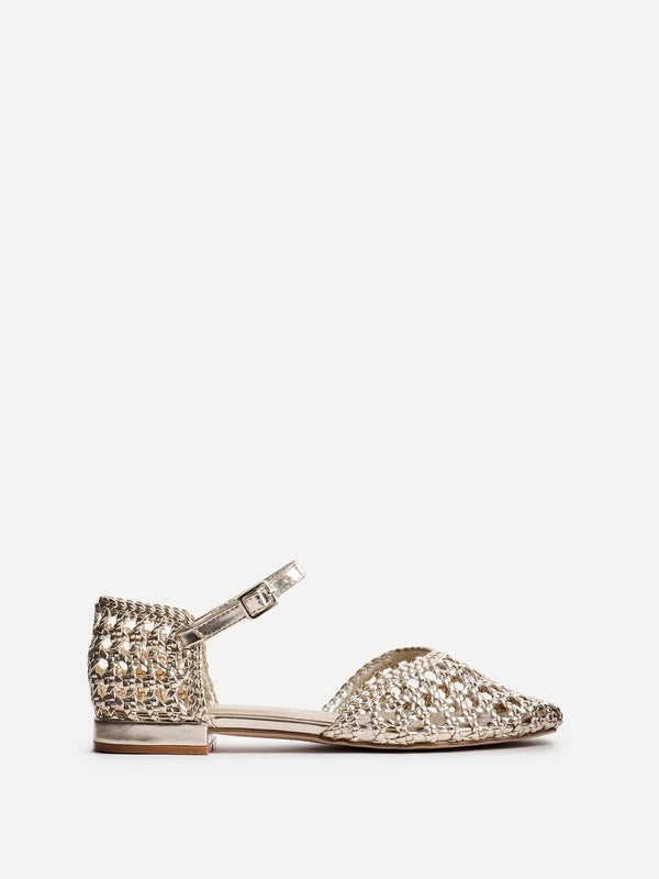 Linzi Gold Faux Leather Woven Two Part Sandals