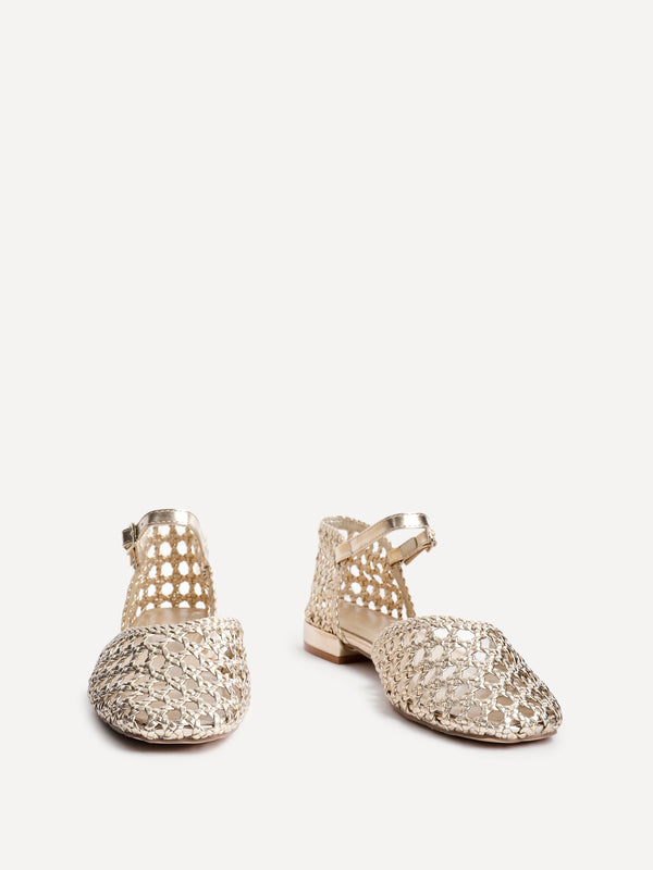 Linzi Gold Faux Leather Woven Two Part Sandals