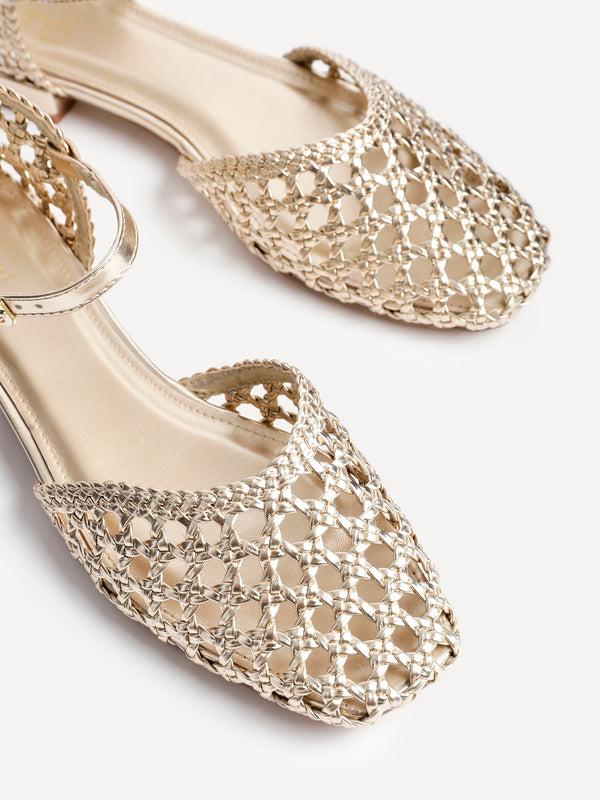 Linzi Gold Faux Leather Woven Two Part Sandals