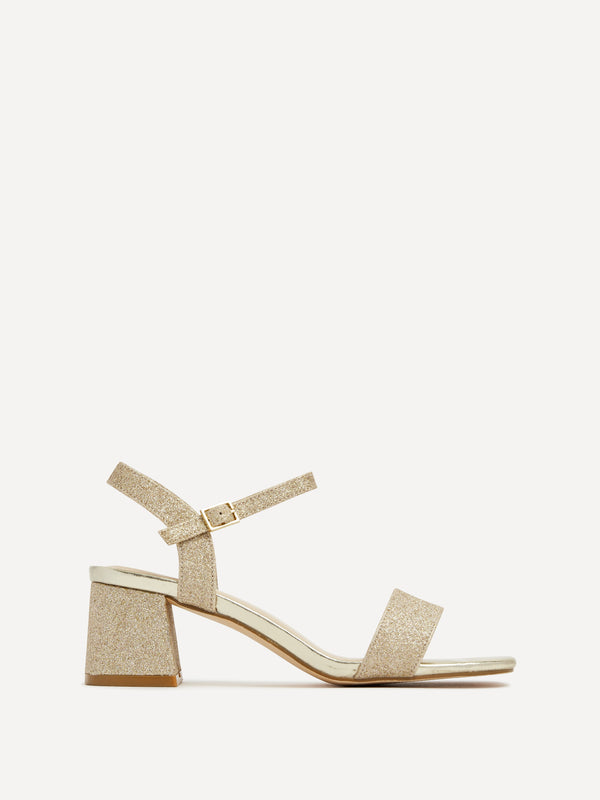Linzi Gold Glitter Low Chunky Block Heeled Sandal