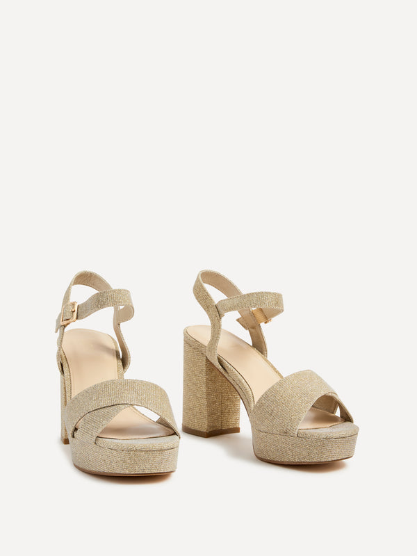 Linzi Gold Glitter Platform Block Heel