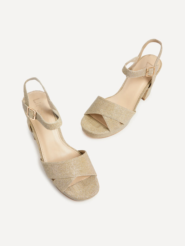 Linzi Gold Glitter Platform Block Heel