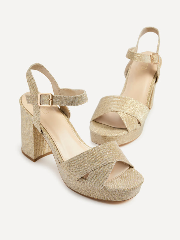 Linzi Gold Glitter Platform Block Heel