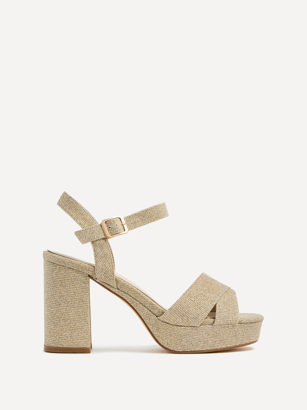 linzi Gold Glitter Platform Block Heel