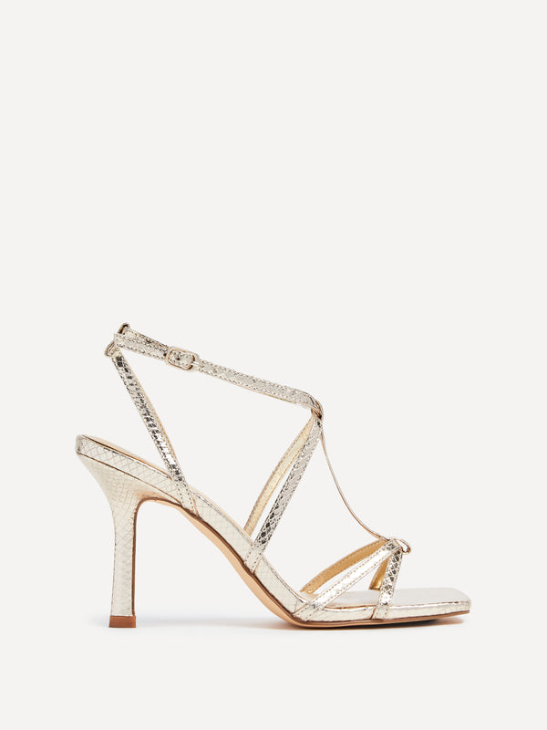 Linzi Gold Lizard Effect T-Bar High Heel