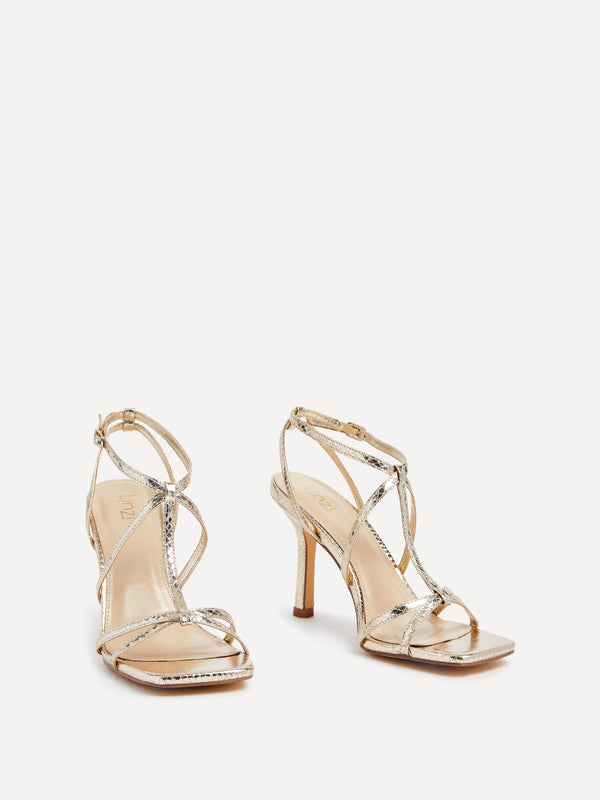 Linzi Gold Lizard Effect T-Bar High Heel