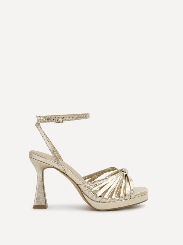 Linzi Gold Platform Heels With Knotted Front Strap