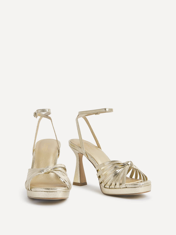 Linzi Gold Platform Heels With Knotted Front Strap