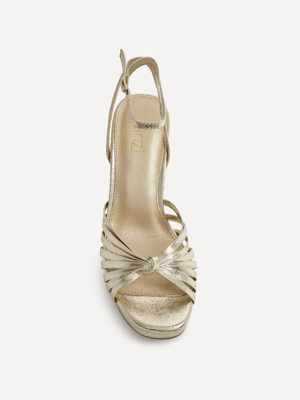 Linzi Gold Platform Heels With Knotted Front Strap
