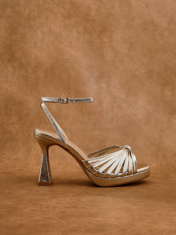 linzi Gold Platform Heels With Knotted Front Strap