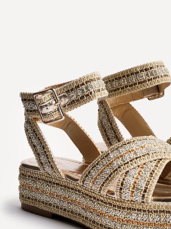 Linzi Gold Raffia Flatform Sandal