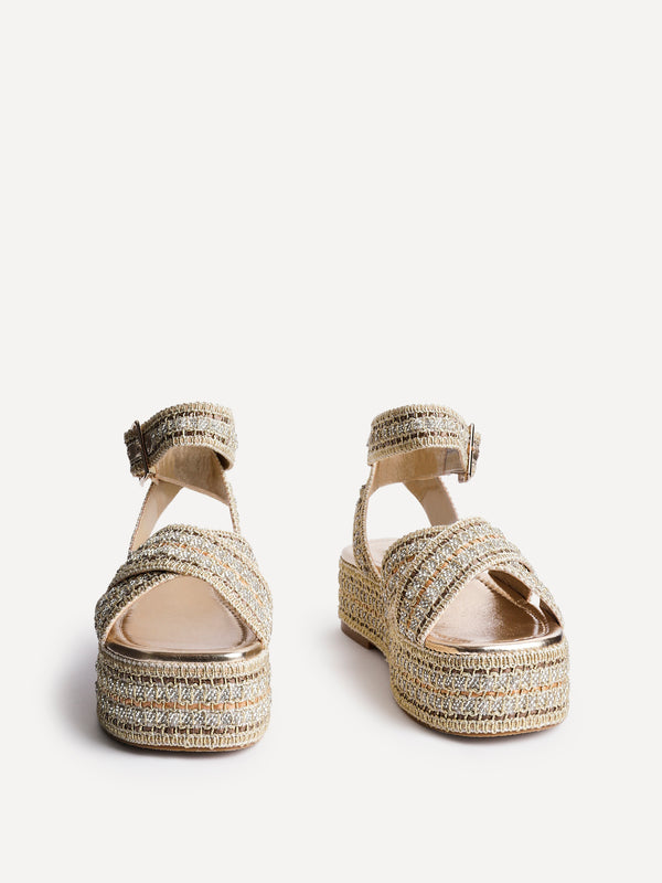 Linzi Gold Raffia Flatform Sandal