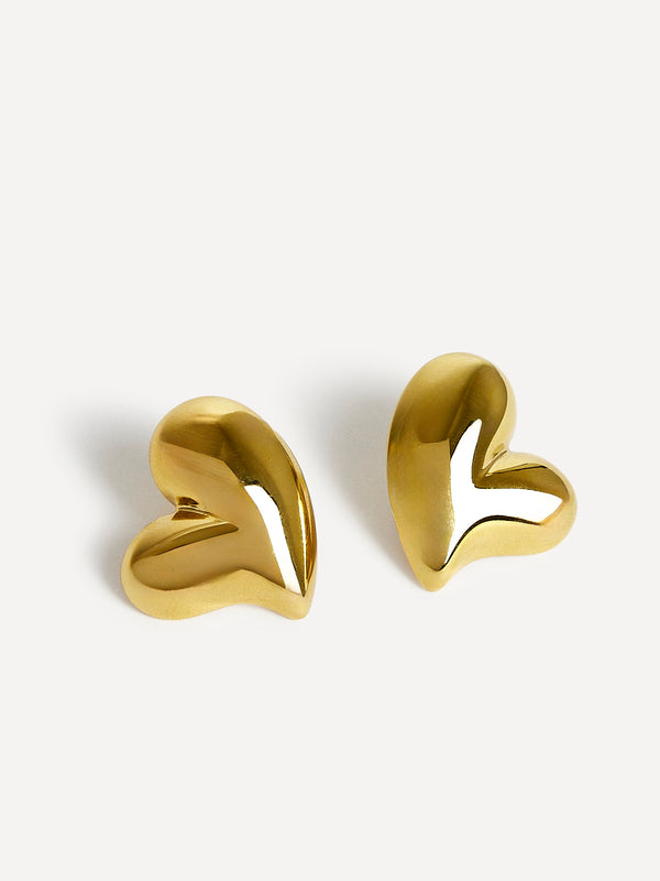 Linzi Gold Wave Heart Stud Earrings
