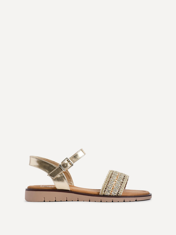 Linzi Gold Weaved Embellished Flat Sandals
