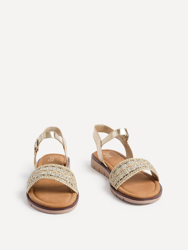 Linzi Gold Weaved Embellished Flat Sandals