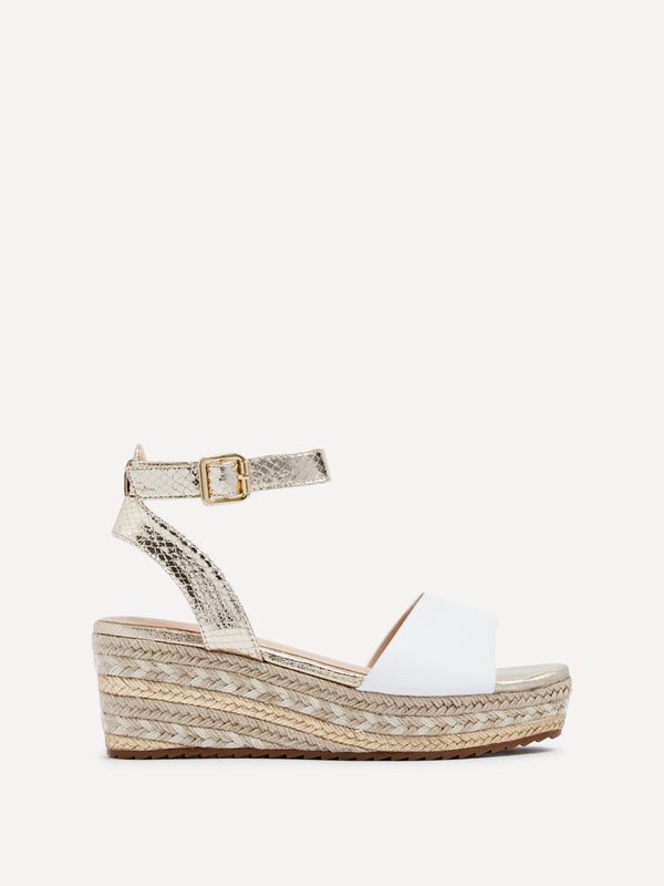 Linzi Gold & White Plaited Flatform Wedge Sandal