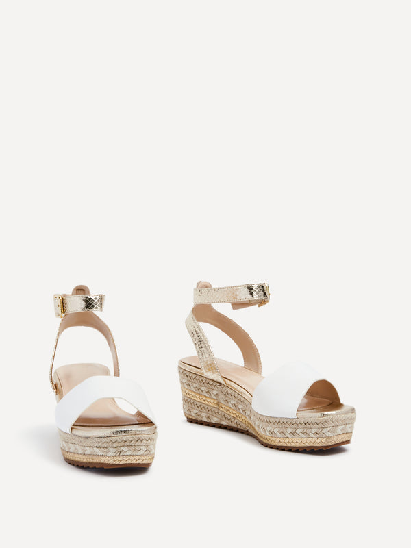 Linzi Gold & White Plaited Flatform Wedge Sandal