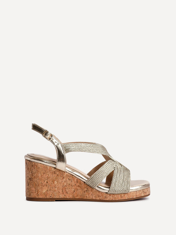 Linzi Gold Woven Design Cork Wedges
