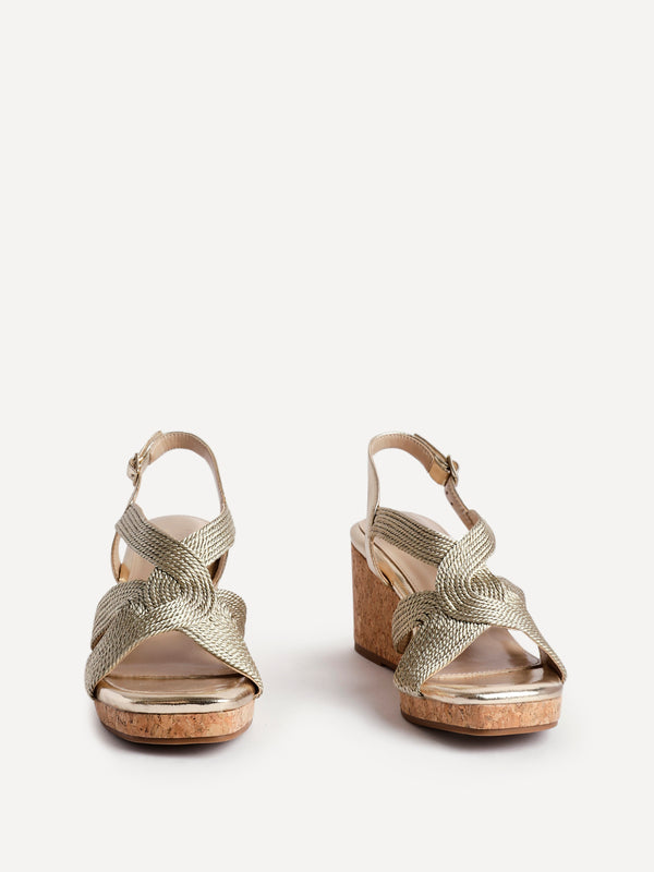 Linzi Gold Woven Design Cork Wedges