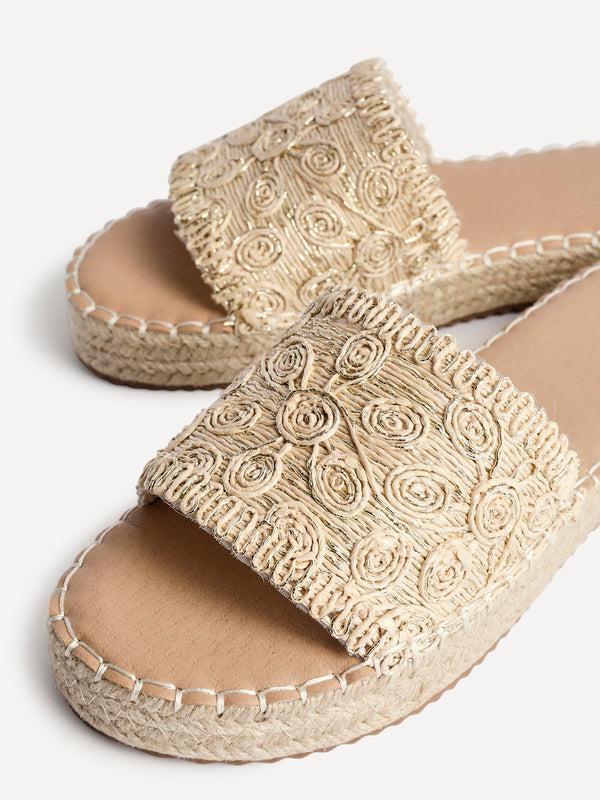 Linzi Gold Woven Flat Slider Sandal
