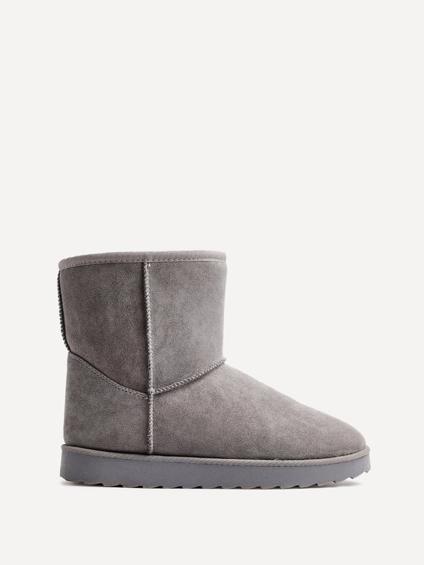 Linzi Grey Faux Suede Faux Fur Lined Ankle Boot