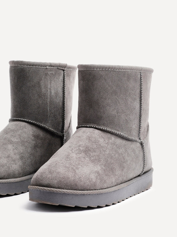 Linzi Grey Faux Suede Faux Fur Lined Ankle Boot