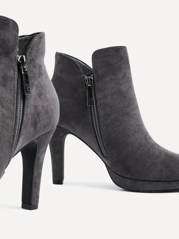Linzi Grey Faux Suede Small Platform Ankle Boot