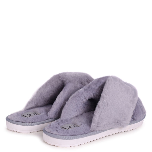 Linzi Grey Fluffy Crossover Slippers